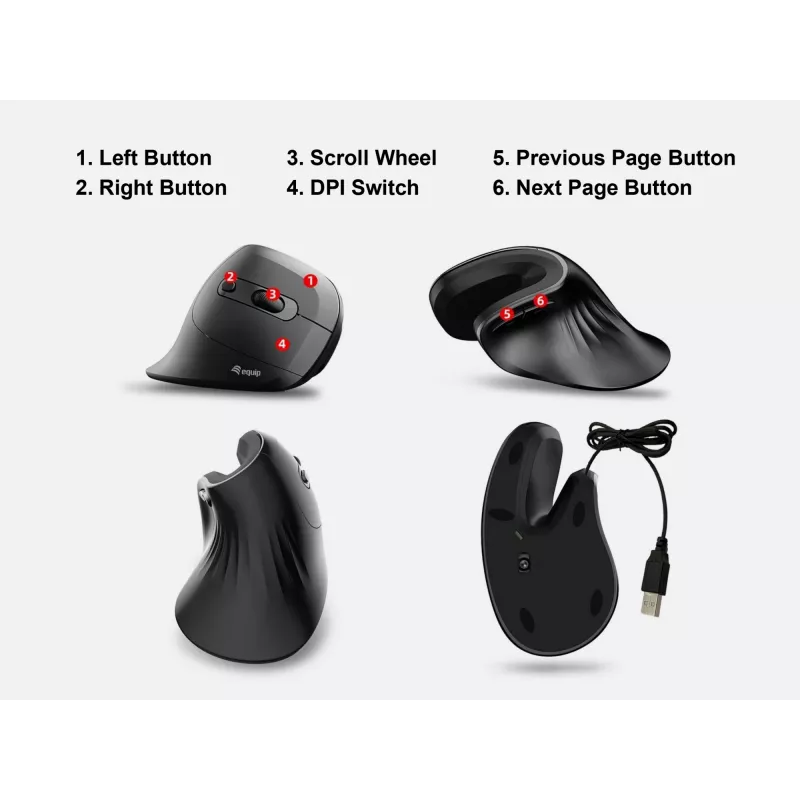 Equip 245119 mouse universale per destrimani USB Type-A + USB Type-C ottico 7200 DPI