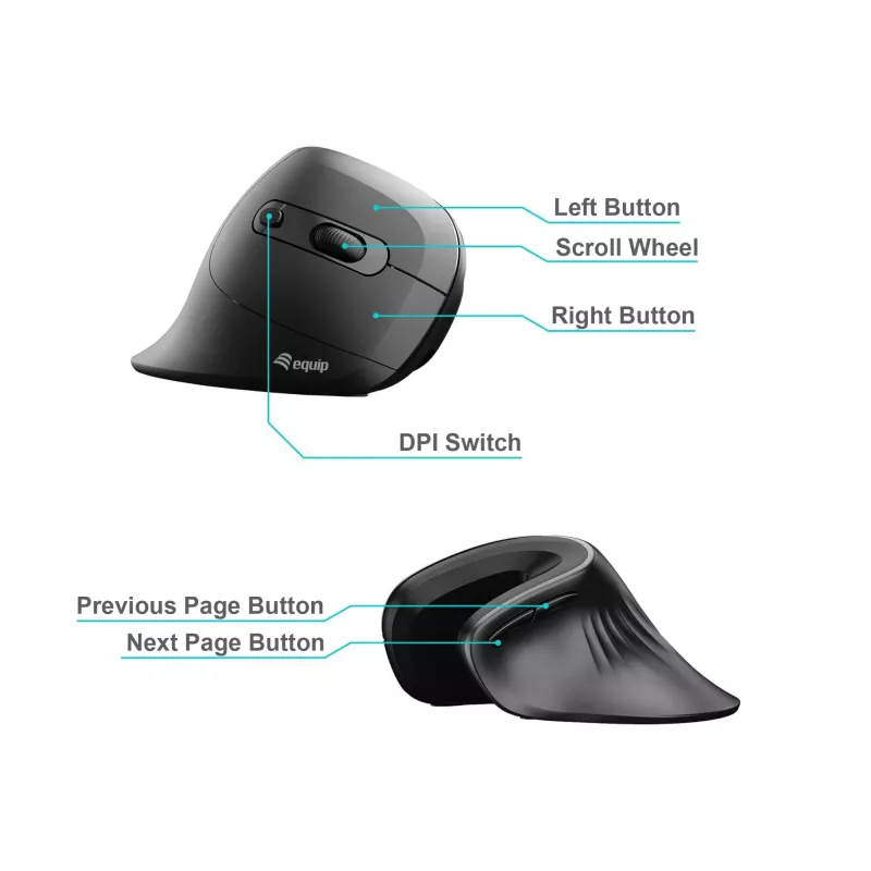 Equip 245119 mouse universale per destrimani USB Type-A + USB Type-C ottico 7200 DPI