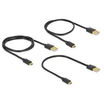 Delock Cavo dati e di ricarica da USB 2.0 Type-A a Micro-B, set da 3 pezzi, nero