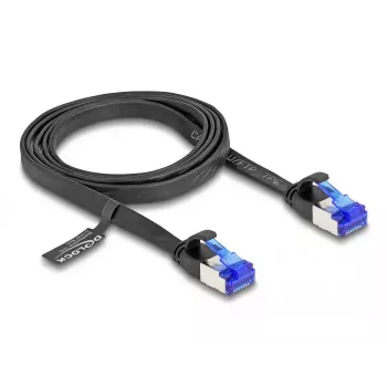 Cavo di rete DeLOCK RJ45 patch cable piatto connettore maschio su connettore maschio Cat.6A 1 m nero