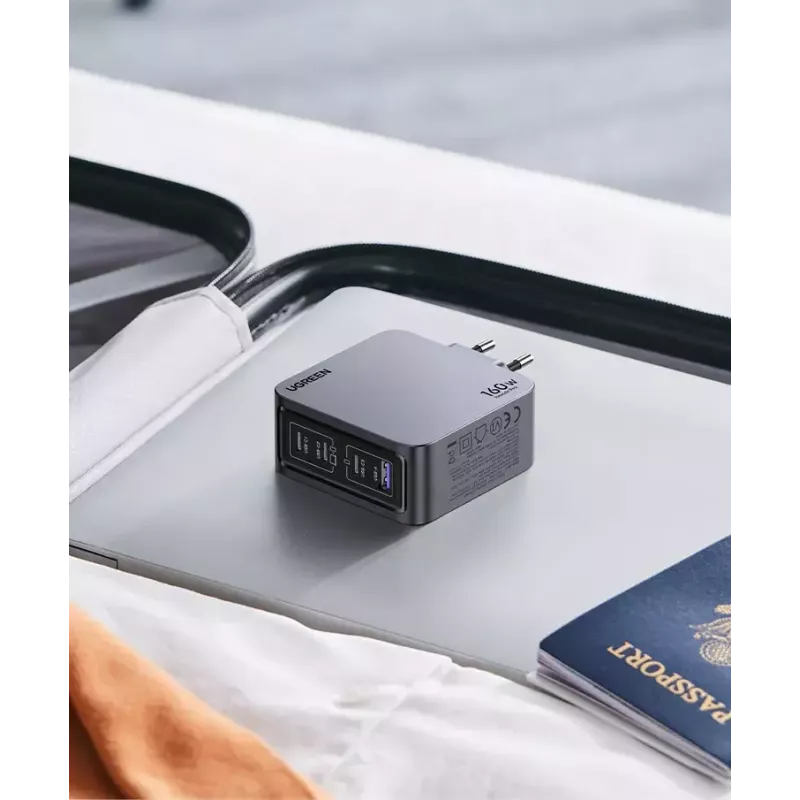 Caricabatterie Ugreen Nexode Pro 160W GaN con cavo USB-C universale nero, grigio AC ricarica rapida per interni