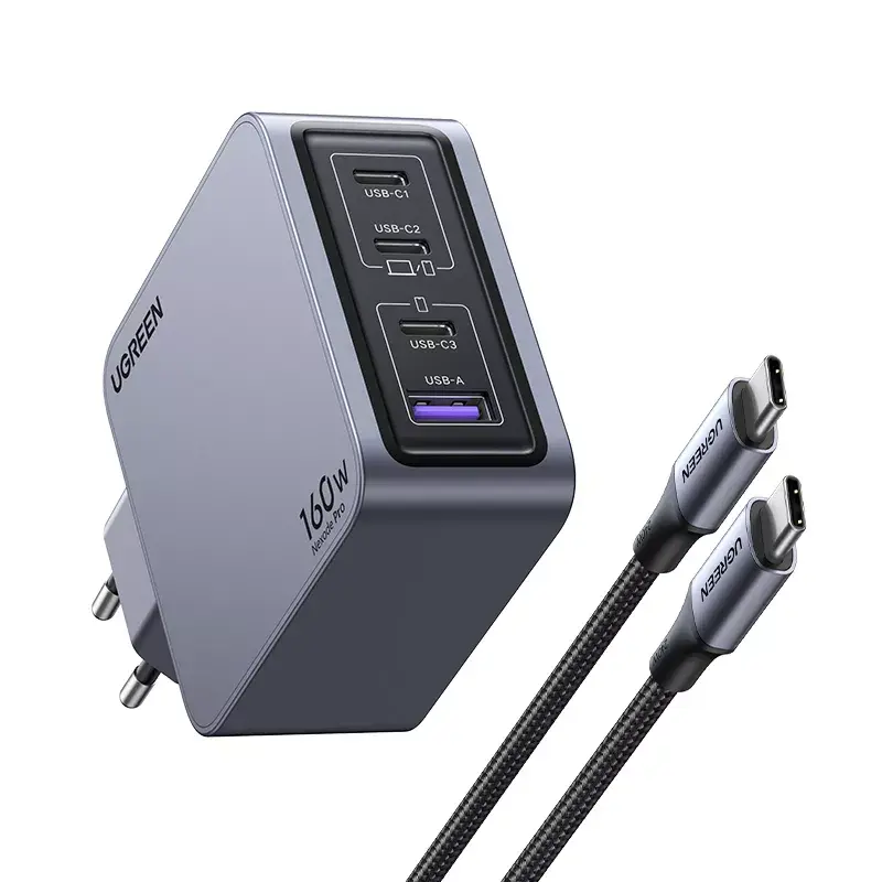 Caricabatterie Ugreen Nexode Pro 160W GaN con cavo USB-C universale nero, grigio AC ricarica rapida per interni