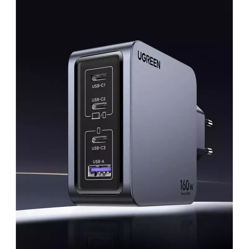 Caricabatterie Ugreen Nexode Pro 160W GaN con cavo USB-C universale nero, grigio AC ricarica rapida per interni