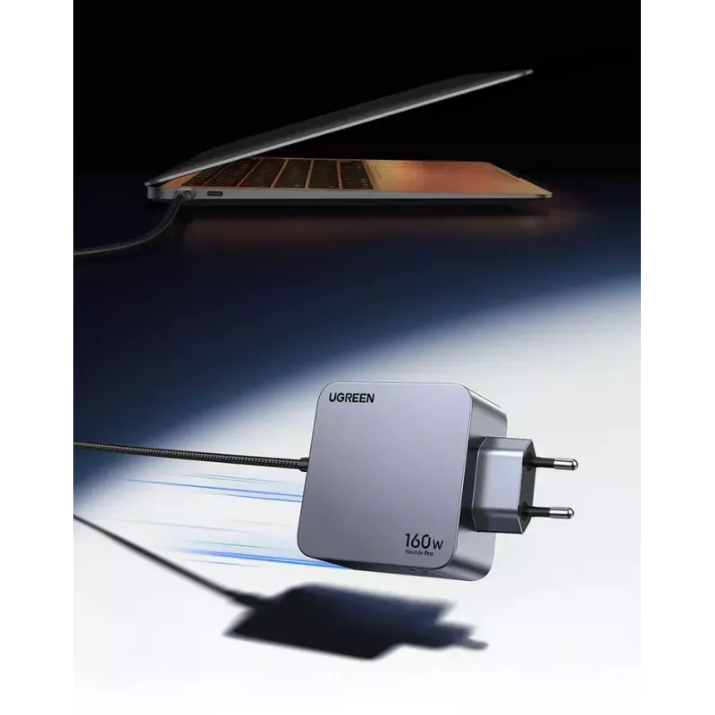 Caricabatterie Ugreen Nexode Pro 160W GaN con cavo USB-C universale nero, grigio AC ricarica rapida per interni