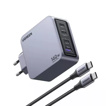 Caricabatterie Ugreen Nexode Pro 160W GaN con cavo USB-C universale nero, grigio AC ricarica rapida per interni