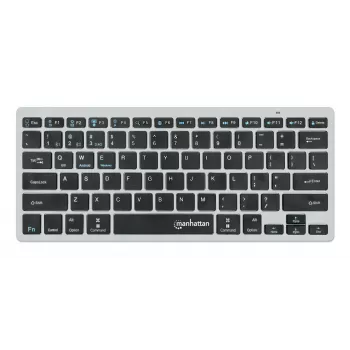 Tastiera wireless dual-mode ultra sottile Manhattan, layout QWERTZ tedesco, Bluetooth (v3.0) e wireless (2,4 GHz), 78 tasti piatti a forbice, gestione automatica dell'energia, portata 10 m, micro-ricevitore USB-A, batteria AAA (inclusa), Windows e Mac, tre anni di garanzia
