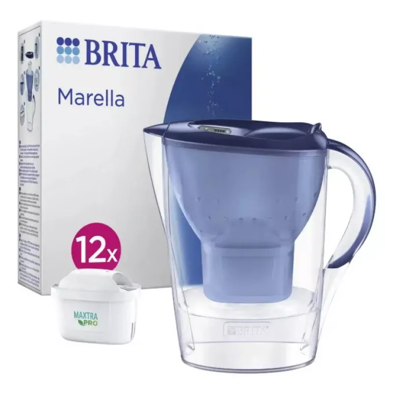 Filtro acqua manuale BRITA Marella 2,4 L, blu/trasparente, incl. 12 cartucce