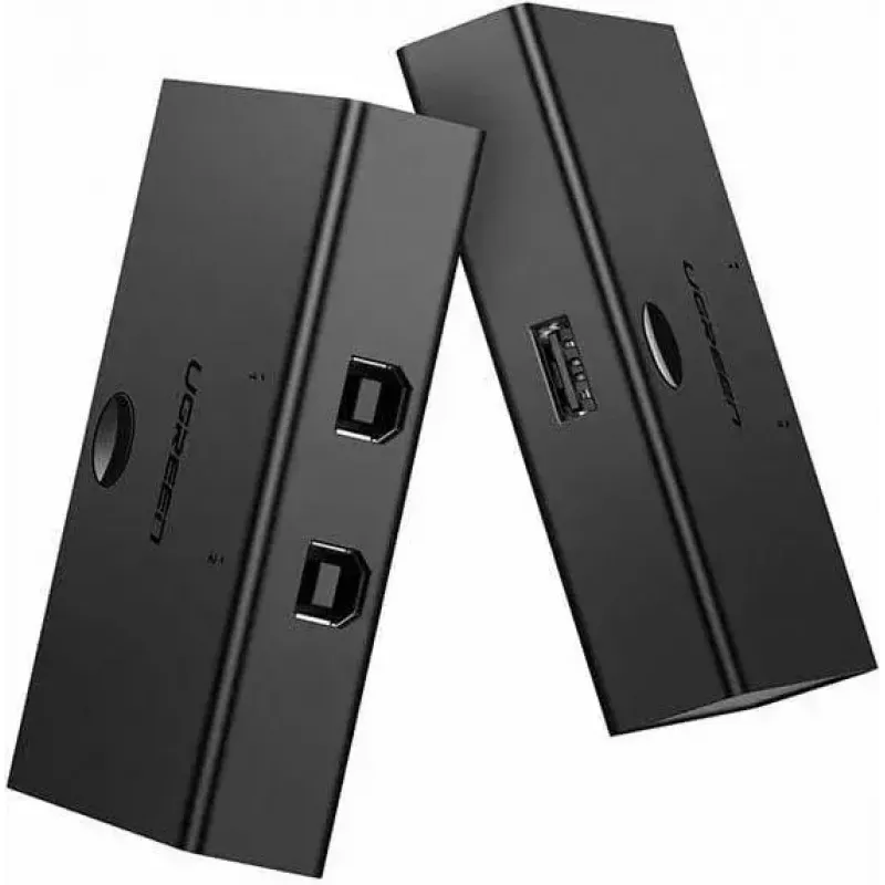 Switch USB UGREEN UGR423 2x1 nero — 2 computer su 1 dispositivo USB, pulsante manuale