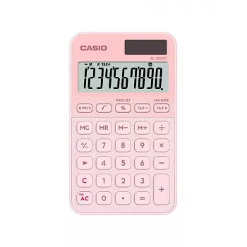 Calcolatrice tascabile base CASIO SL-310YC — 10 cifre, batteria/solare, funzioni tasse e margine, rosa chiaro