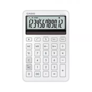 Calcolatrice da tavolo base CASIO MS-200DQ 12 cifre, batteria/solare, funzioni tasse e margine, bianco