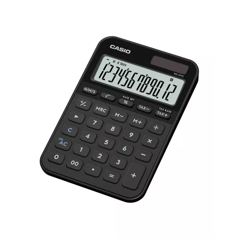 Calcolatrice da tavolo CASIO MS-20YC — modello base, batteria/solare, calcolo tasse e margine, nero