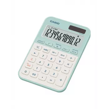 Calcolatrice da tavolo CASIO MS-20YC — base 12 cifre, batteria/solare, funzioni tasse e margine, verde chiaro