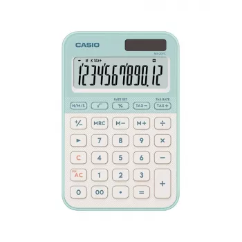 Calcolatrice da tavolo CASIO MS-20YC — base 12 cifre, batteria/solare, funzioni tasse e margine, verde chiaro