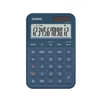 Calcolatrice da tavolo base CASIO MS-20YC — 12 cifre, funzioni tasse e margine, batteria/solare, blu navy