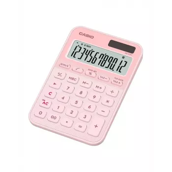 Calcolatrice da tavolo base CASIO MS-20YC — 12 cifre, funzioni tasse e margine, batteria/solare, rosa chiaro