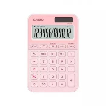 Calcolatrice da tavolo base CASIO MS-20YC — 12 cifre, funzioni tasse e margine, batteria/solare, rosa chiaro