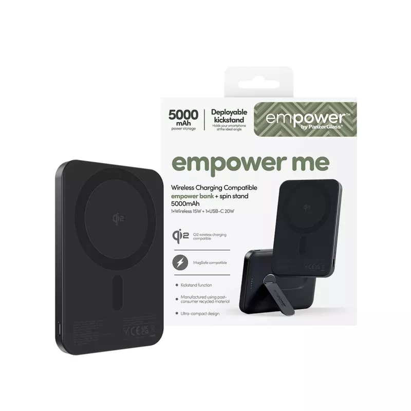 PanzerGlass empower™ by ® empower™ Bank con Spin Stand | 5000mAh | Space Black