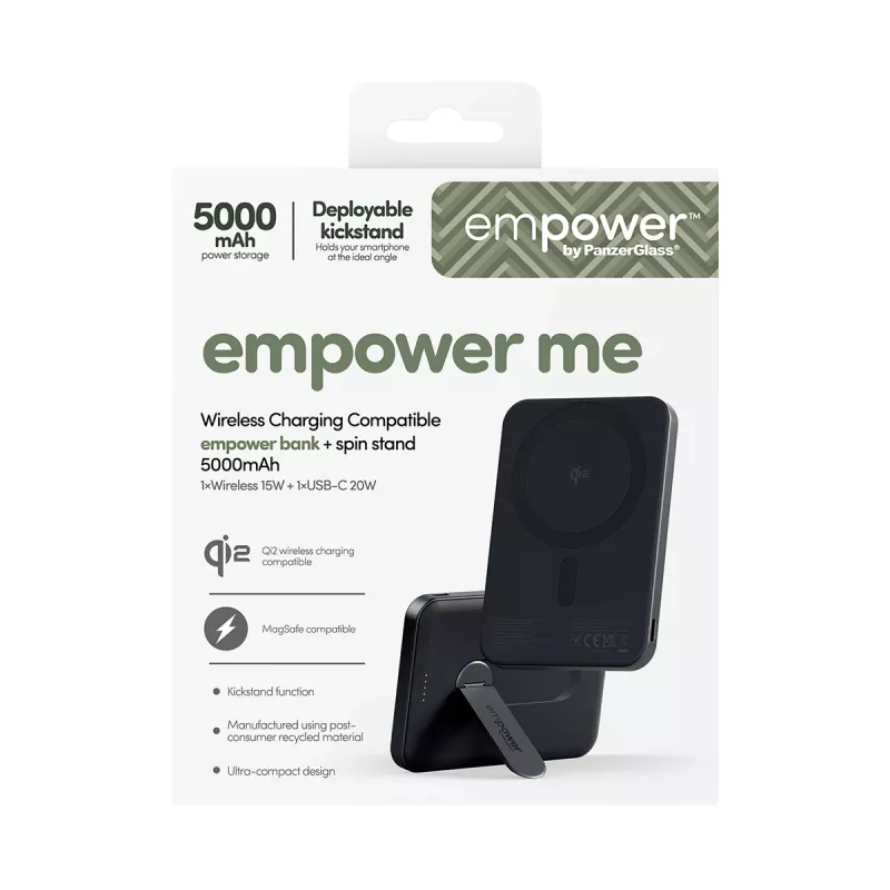 PanzerGlass empower™ by ® empower™ Bank con Spin Stand | 5000mAh | Space Black