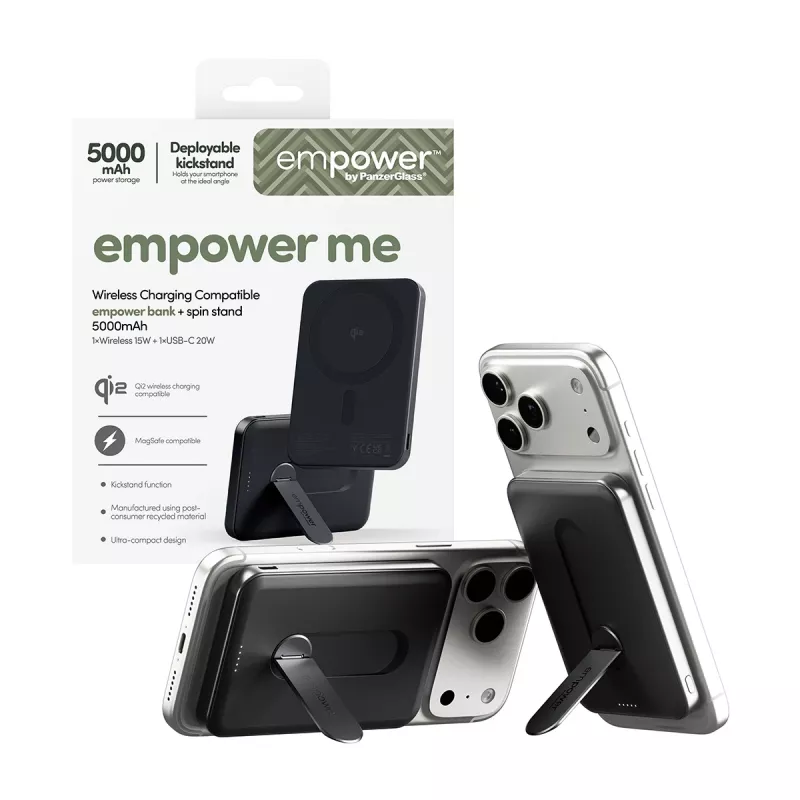 PanzerGlass empower™ by ® empower™ Bank con Spin Stand | 5000mAh | Space Black