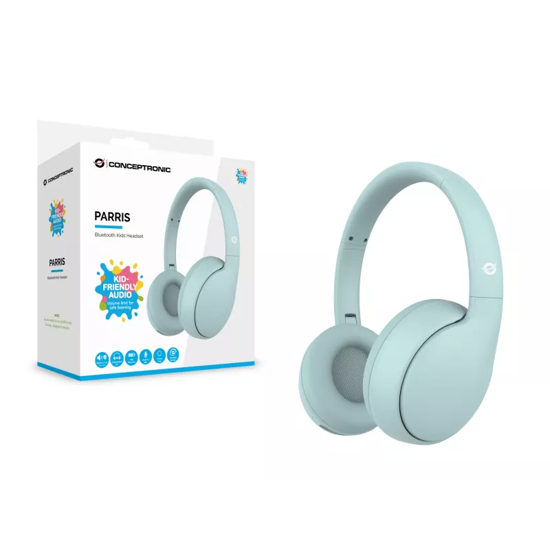 Headset CONCEPTRONIC PARRIS04B — cuffie per bambini Bluetooth e cablate, circumaurali, 20–20.000 Hz, 170 g, azzurro