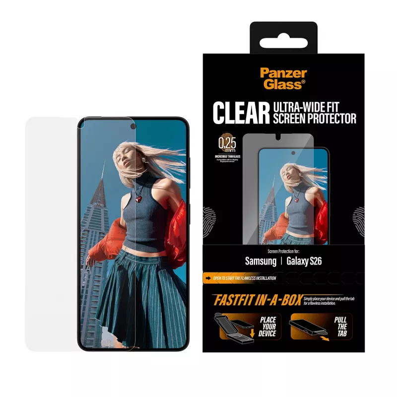 Protezione per schermo PanzerGlass per Samsung New Galaxy S 2026 — Ultra-Wide Fit, PET+ silicone, FASTFIT