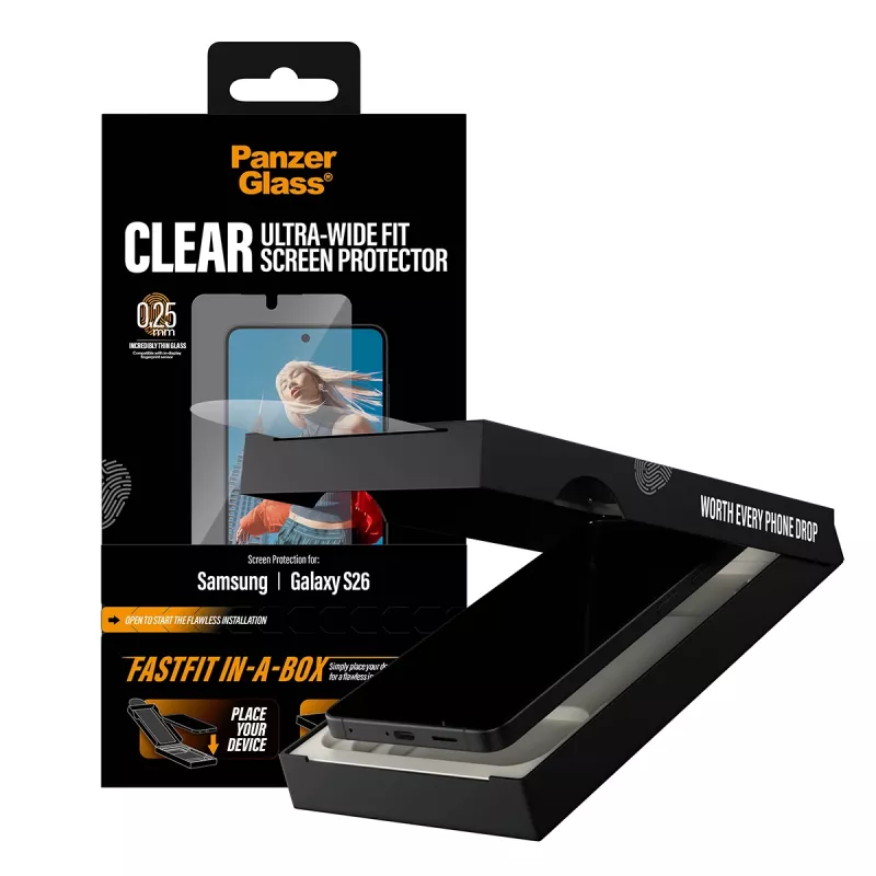 Protezione per schermo PanzerGlass per Samsung New Galaxy S 2026 — Ultra-Wide Fit, PET+ silicone, FASTFIT
