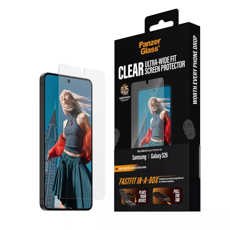 Protezione per schermo PanzerGlass per Samsung New Galaxy S 2026 — Ultra-Wide Fit, PET+ silicone, FASTFIT