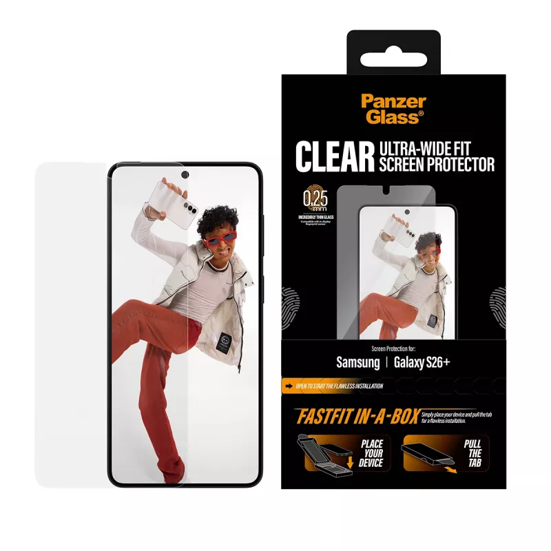 Pellicola protettiva per display PanzerGlass per Samsung New Galaxy S 2026 Plus — Ultra-Wide Fit, PET+ silicone, FASTFIT