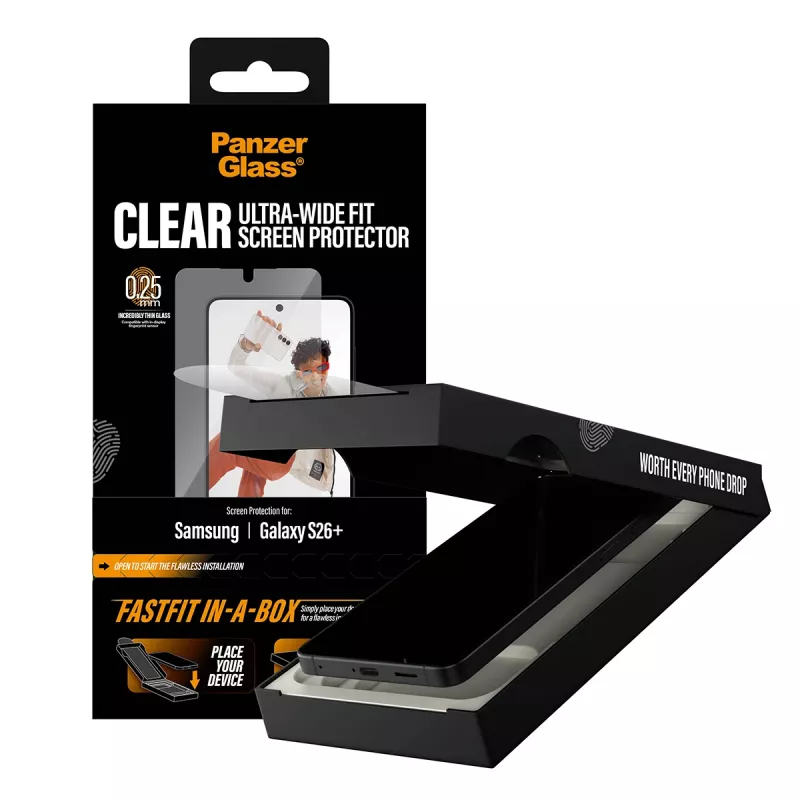 Pellicola protettiva per display PanzerGlass per Samsung New Galaxy S 2026 Plus — Ultra-Wide Fit, PET+ silicone, FASTFIT