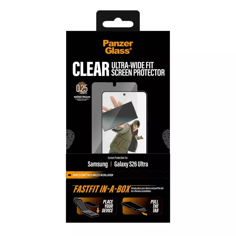 Protezione per schermo PanzerGlass per Samsung New Galaxy S2026 Ultra — pellicola PET ultra-wide, FASTFIT, trasparente