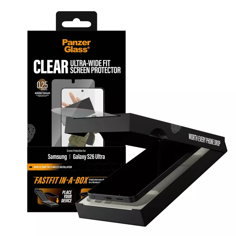 Protezione per schermo PanzerGlass per Samsung New Galaxy S2026 Ultra — pellicola PET ultra-wide, FASTFIT, trasparente