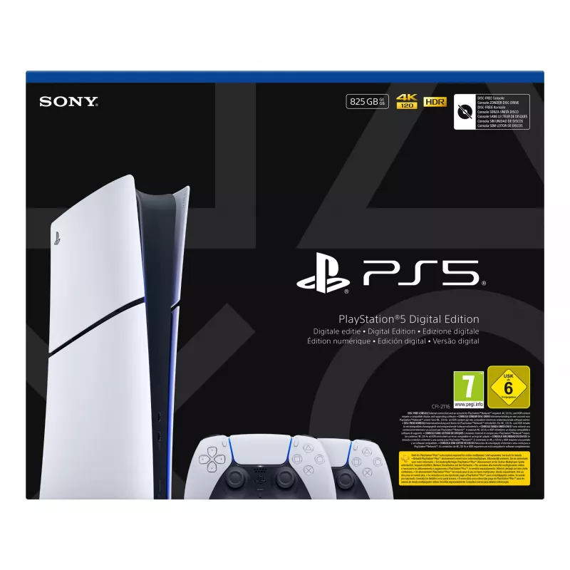 Console Sony PlayStation 5 slim Digital 825 GB SSD, Wi‑Fi, Bluetooth, HDMI 2.1, bianco/nero