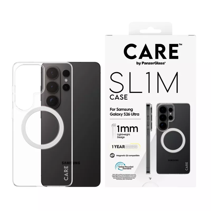Custodia per cellulare PanzerGlass CARE™ SL1M trasparente con Qi per Samsung Galaxy S26 Ultra (6,9