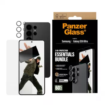 Bundle protezione schermo PanzerGlass Hoops 2-in-1 per Samsung Galaxy S26 Ultra — vetro temperato + PET, trasparente, Ultra-Wide Fit