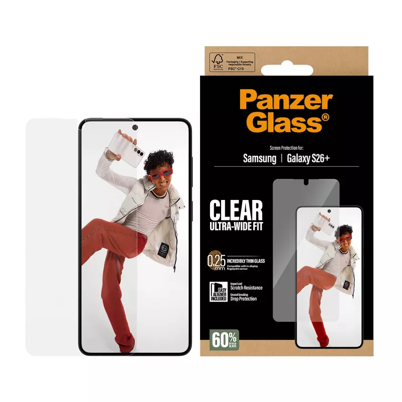 Protezione display in vetro temperato PanzerGlass per Samsung Galaxy S26+ – U-Wide Fit con EasyAligner