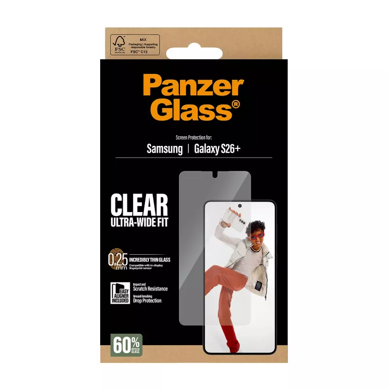 Protezione display in vetro temperato PanzerGlass per Samsung Galaxy S26+ – U-Wide Fit con EasyAligner
