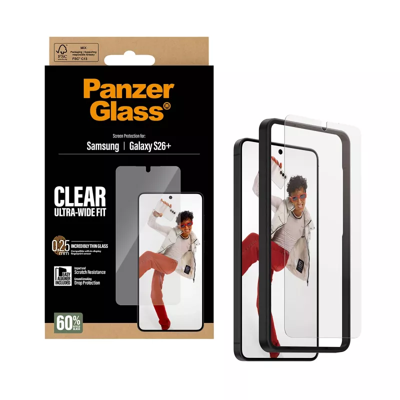 Protezione display in vetro temperato PanzerGlass per Samsung Galaxy S26+ – U-Wide Fit con EasyAligner