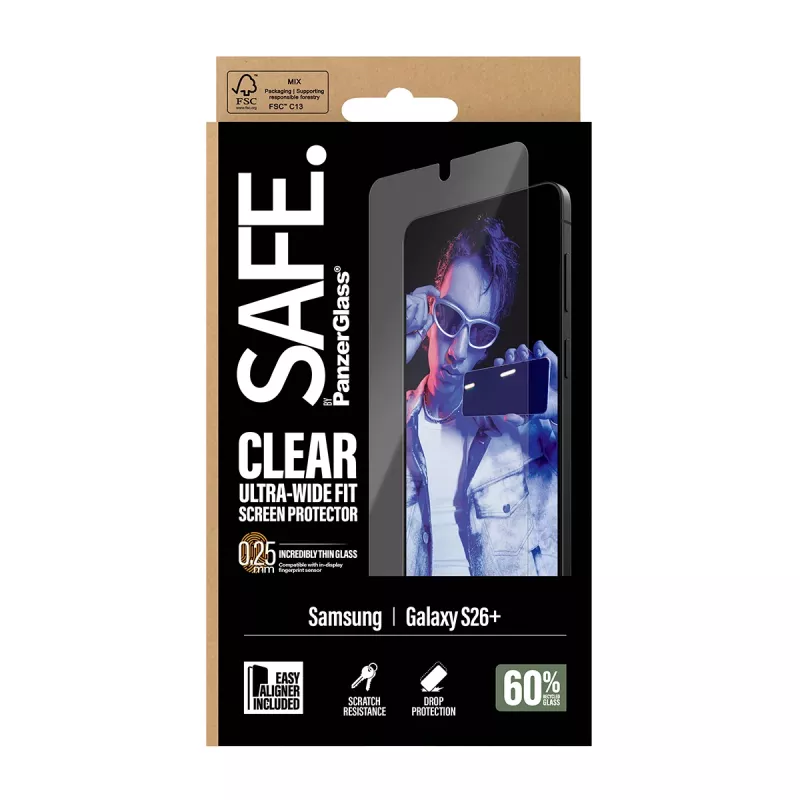 PanzerGlass SAFE. by ® Pellicola protezione display Samsung New Galaxy S 2026 Plus | Ultra-Wide Fit con EasyAligner