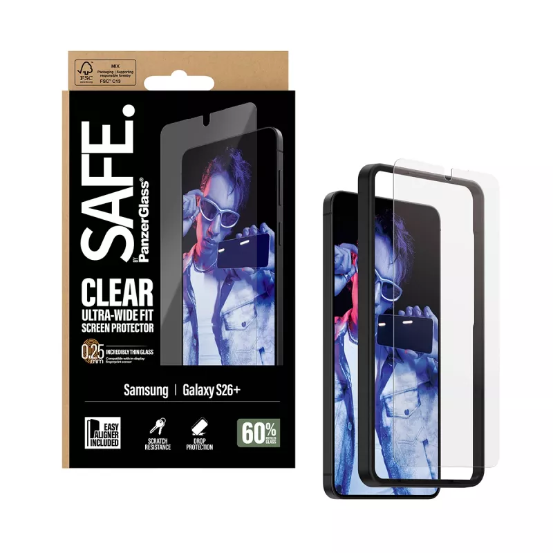 PanzerGlass SAFE. by ® Pellicola protezione display Samsung New Galaxy S 2026 Plus | Ultra-Wide Fit con EasyAligner