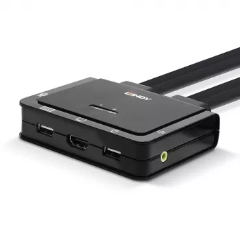 Switch KVM con cavi Lindy 2 porte HDMI 18G, USB Type-C, USB 2.0 e audio