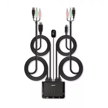 Switch KVM con cavi Lindy 2 porte HDMI 18G, USB Type-C, USB 2.0 e audio