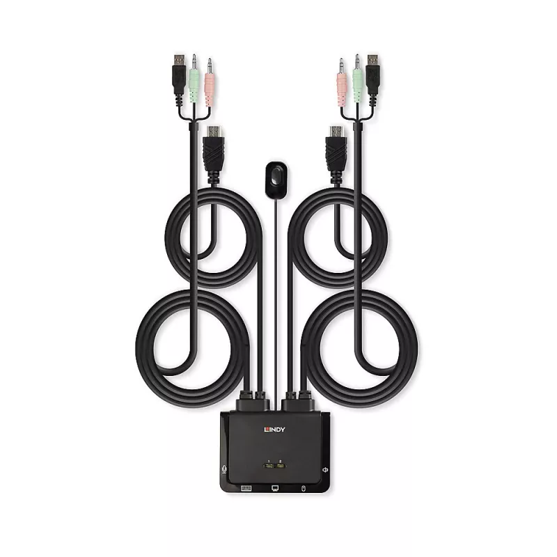 Lindy Switch KVM a 2 porte, HDMI 4K60, USB 2.0 e audio, cavo, nero