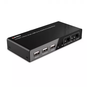 Switch KVM Lindy 2 porte HDMI 4K60, USB 2.0 e audio, 4096 x 2160 pixel, 4K Ultra HD, nero