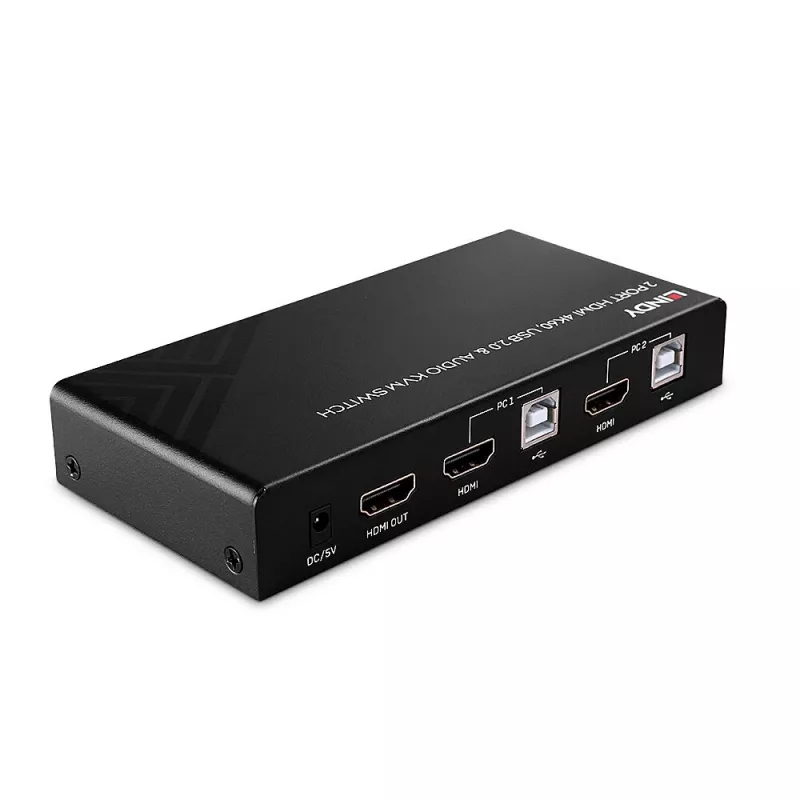 Switch KVM Lindy 2 porte HDMI 4K60, USB 2.0 e audio, 4096 x 2160 pixel, 4K Ultra HD, nero