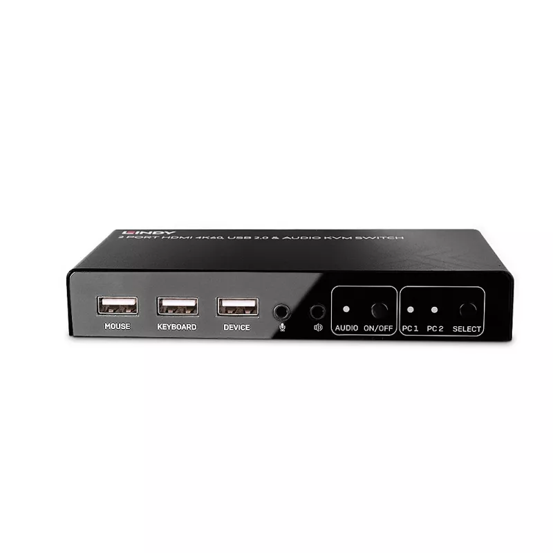 Switch KVM Lindy 2 porte HDMI 4K60, USB 2.0 e audio, 4096 x 2160 pixel, 4K Ultra HD, nero