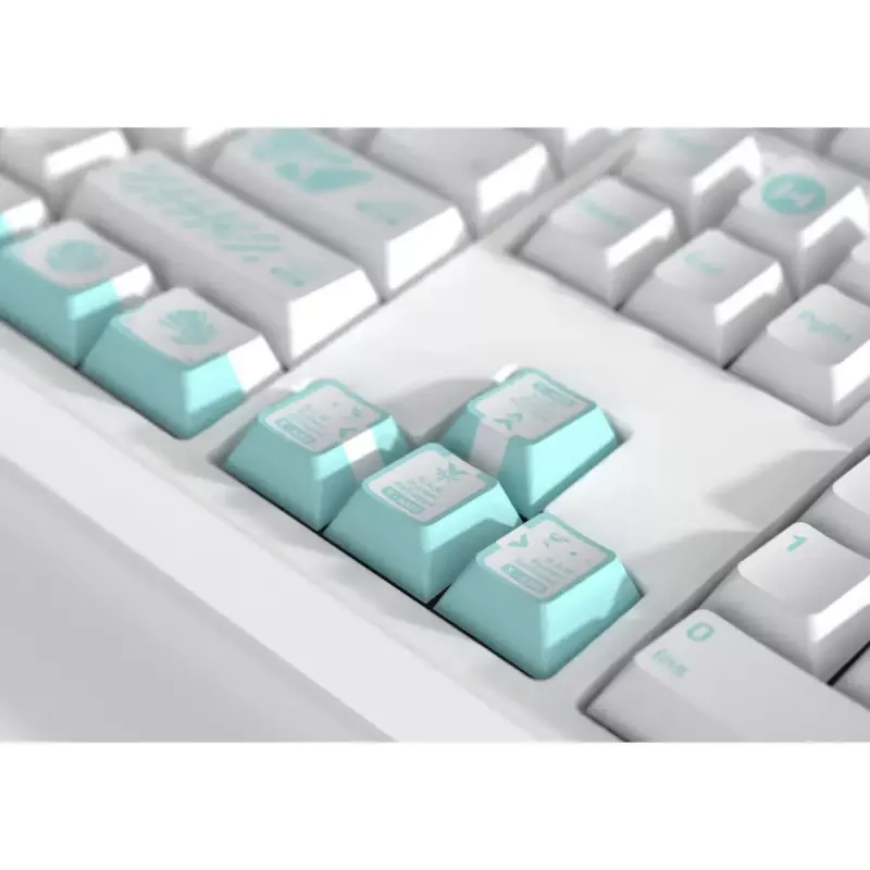 Set di tasti HYTE Firefly — schema colori bianco/turchese per tastiere meccaniche