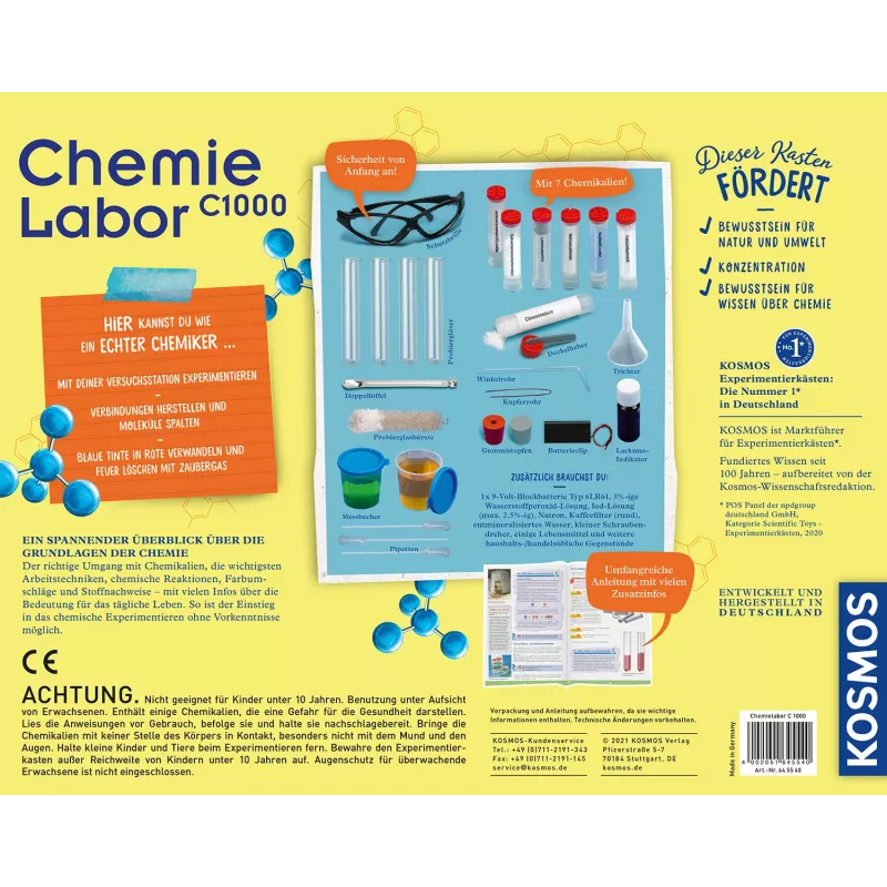 Kosmos Chemielabor C1000, kit di esperimenti, chimica, 10 anni
