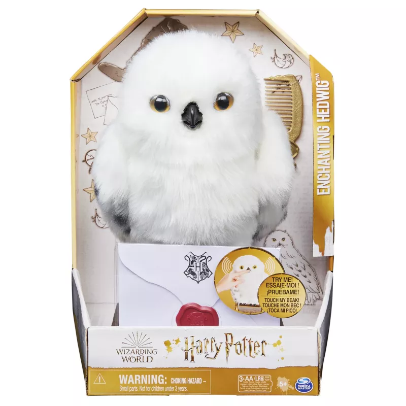 Wizarding World Harry Potter, Edvige incantata civetta interattiva con oltre 15 suoni e movimenti e busta di Hogwarts, giocattolo per bambini dai 5 anni