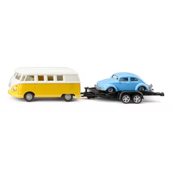Set modellini auto Siku VW T1 con rimorchio e VW Maggiolino, preassemblato 1:50, dimensioni 42×200×51 mm