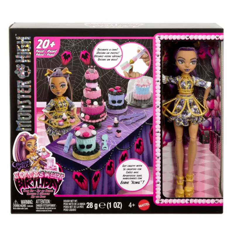 Monster High Scary Sweet Birthday Cake Kit con bambola Clawdeen Wolf e oltre 20 accessori decorativi